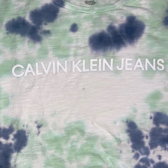 Calvin Klein Jeans Womens Blue Green Tie Dye Tie Front Shirt Size Medium - Picture 2 of 7